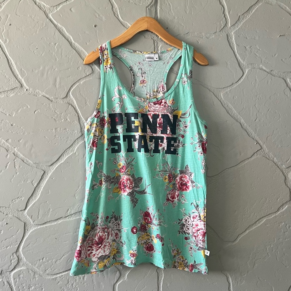 Venley Teal Floral Racerback Penn State PSU Racerback Tank Top